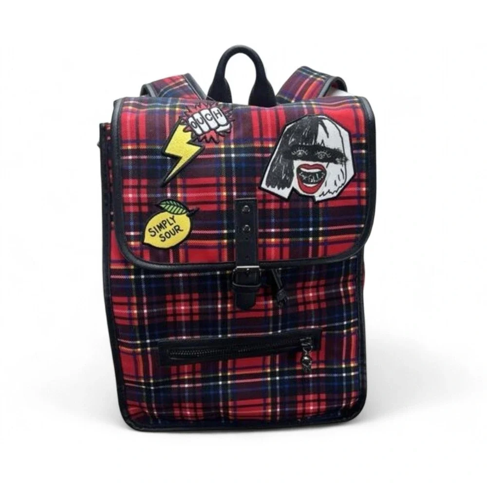 Disney Cruella Plaid Backpack Loungefly Style Red Tartan Patches One Size